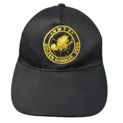 NWTF 5 Panel Black Hat One Size Golden Gobbler 2004 Embroidered Logo Hunting
