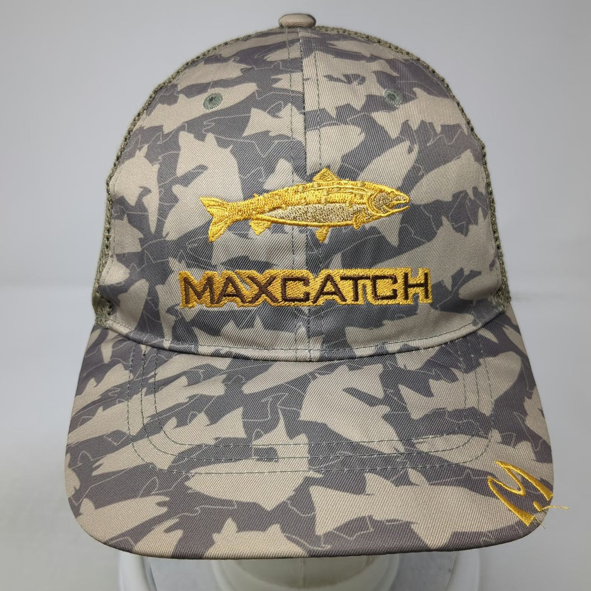 Maxcatch Trucker Hat Gray Camo Fish Logo One Size Snapback Mesh Fishing Outdoor