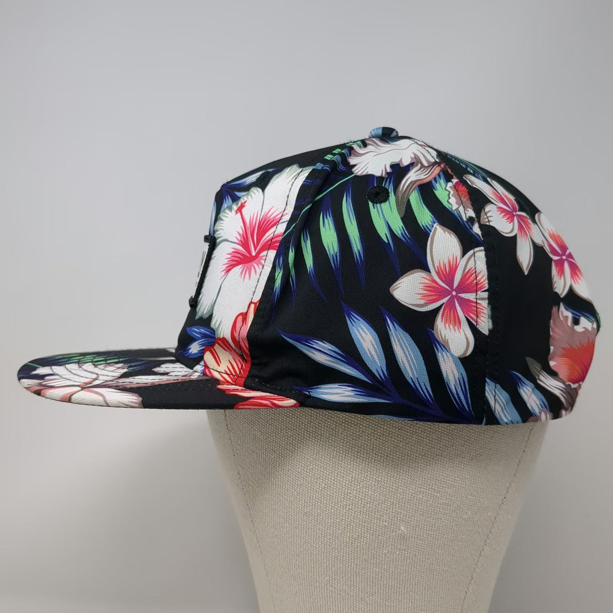 Truly 5 Panel Black Floral Tropical Print One Size Snapback Flat Brim Hat