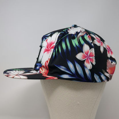 Truly 5 Panel Black Floral Tropical Print One Size Snapback Flat Brim Hat
