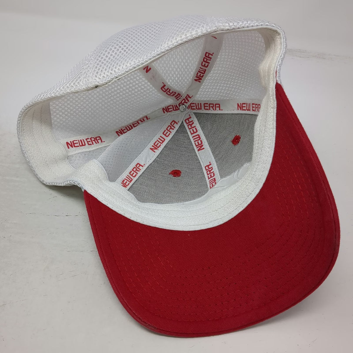 New Era Baseball Cap Red White XL Ridgeline Financial Mesh Hat Mountain Stretch