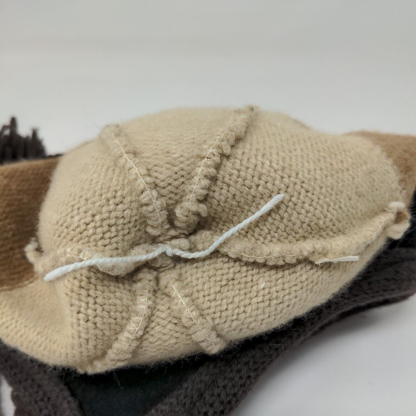 Unbranded Beanie Hat Brown One Size Ear Flap Blank Braided Pom Pom Winter