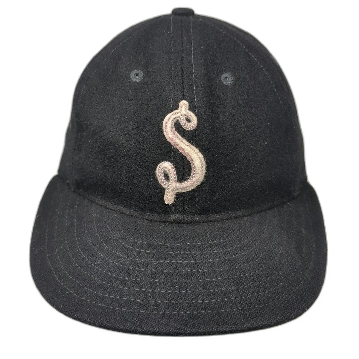 Ebbets Field Flannels Baseball Cap Black Wool Green Under Fitted Hat Vintage