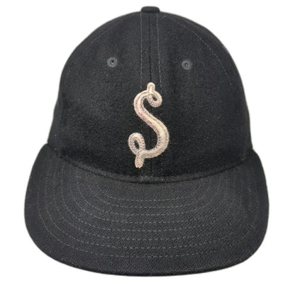 Ebbets Field Flannels Baseball Cap Black Wool Green Under Fitted Hat Vintage