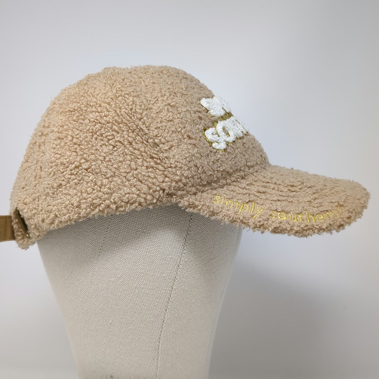 Simply Southern Baseball Cap Beige One Size Sherpa Fleece Glitter Slideback Hat