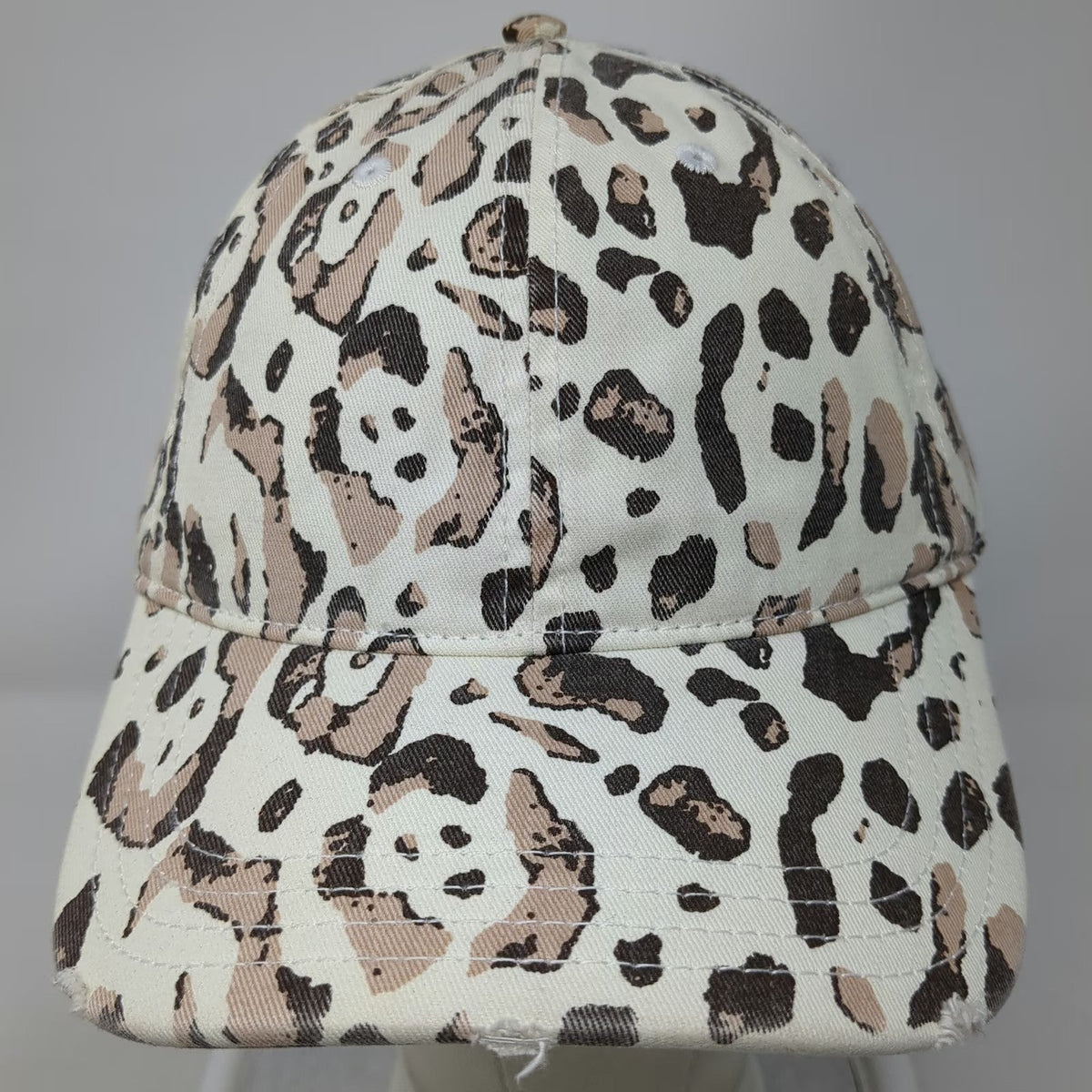 Aerie Baseball Cap White One Size Animal Print Leopard Distressed Brim Hat