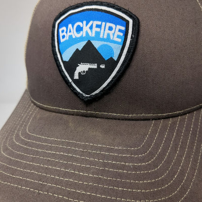 Richardson Trucker Hat Brown One Size Backfire Mountain Pistol Patch Snapback