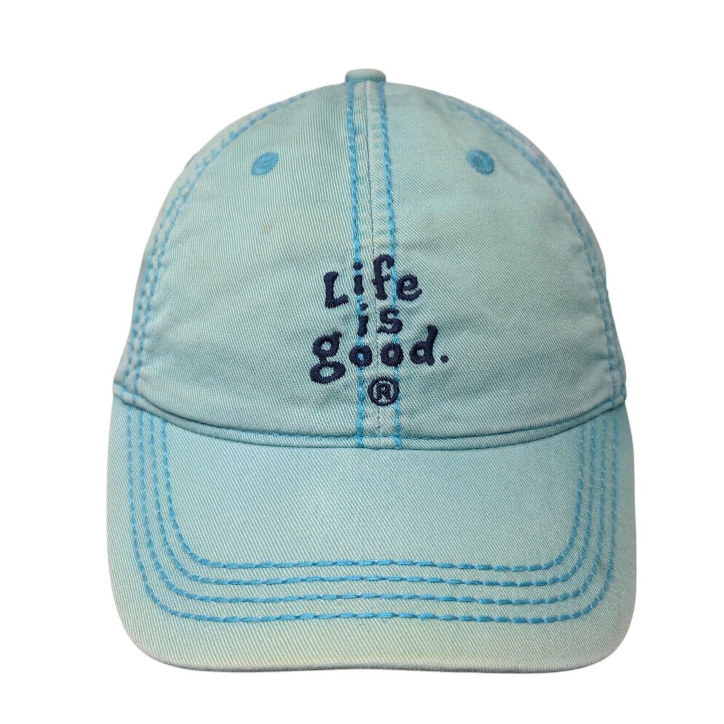 Life Is Good Slideback Hat Greenish-Blue One Size Embroidered 6 Panel