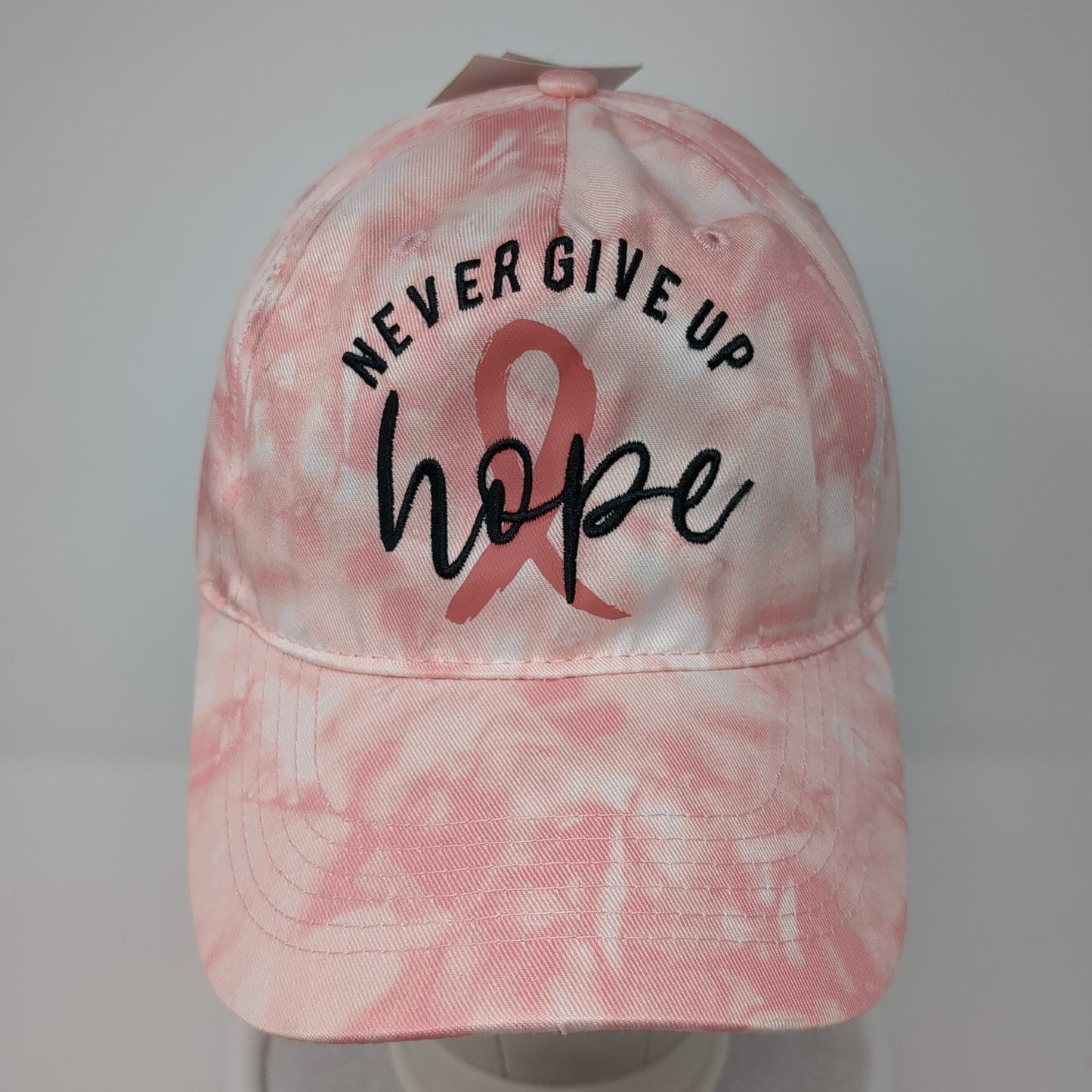 Never Give Up Hope Baseball Cap Pink OS Adjustable Tie Dye Support The Cure