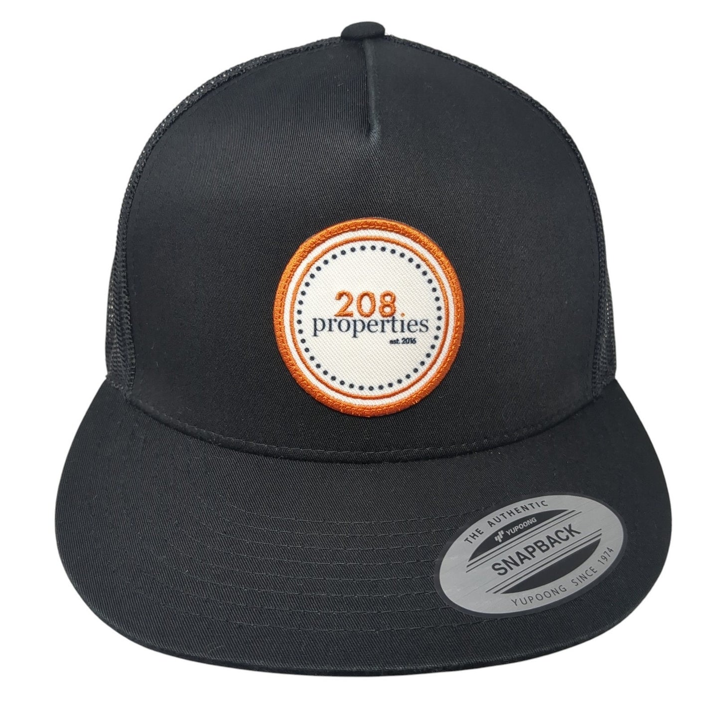 208 Properties Patch Snapback Trucker Hat Black One Size Mesh Back