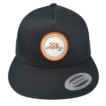 208 Properties Patch Snapback Trucker Hat Black One Size Mesh Back