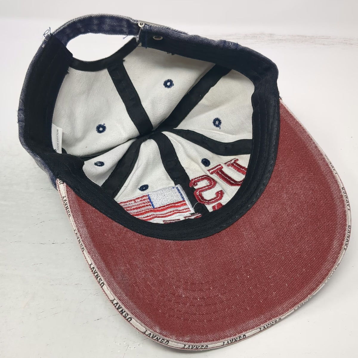 Blue US Navy Baseball Cap One Size American Flag Faded Denim Distressed Hat