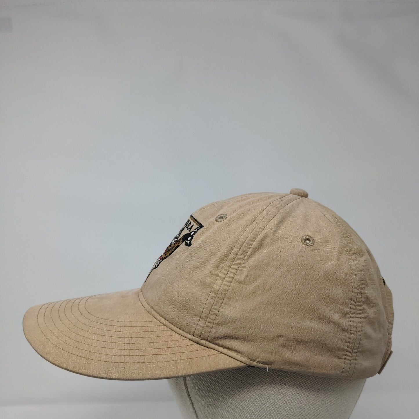 Langara Island Lodge Strapback Hat Tan One Size Adjustable Embroidered