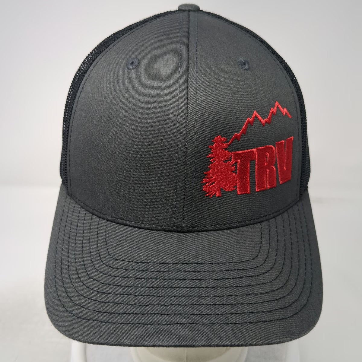 Richardson Trucker Hat Gray One Size Mesh Back TRU Mountain Pine Tree Snapback