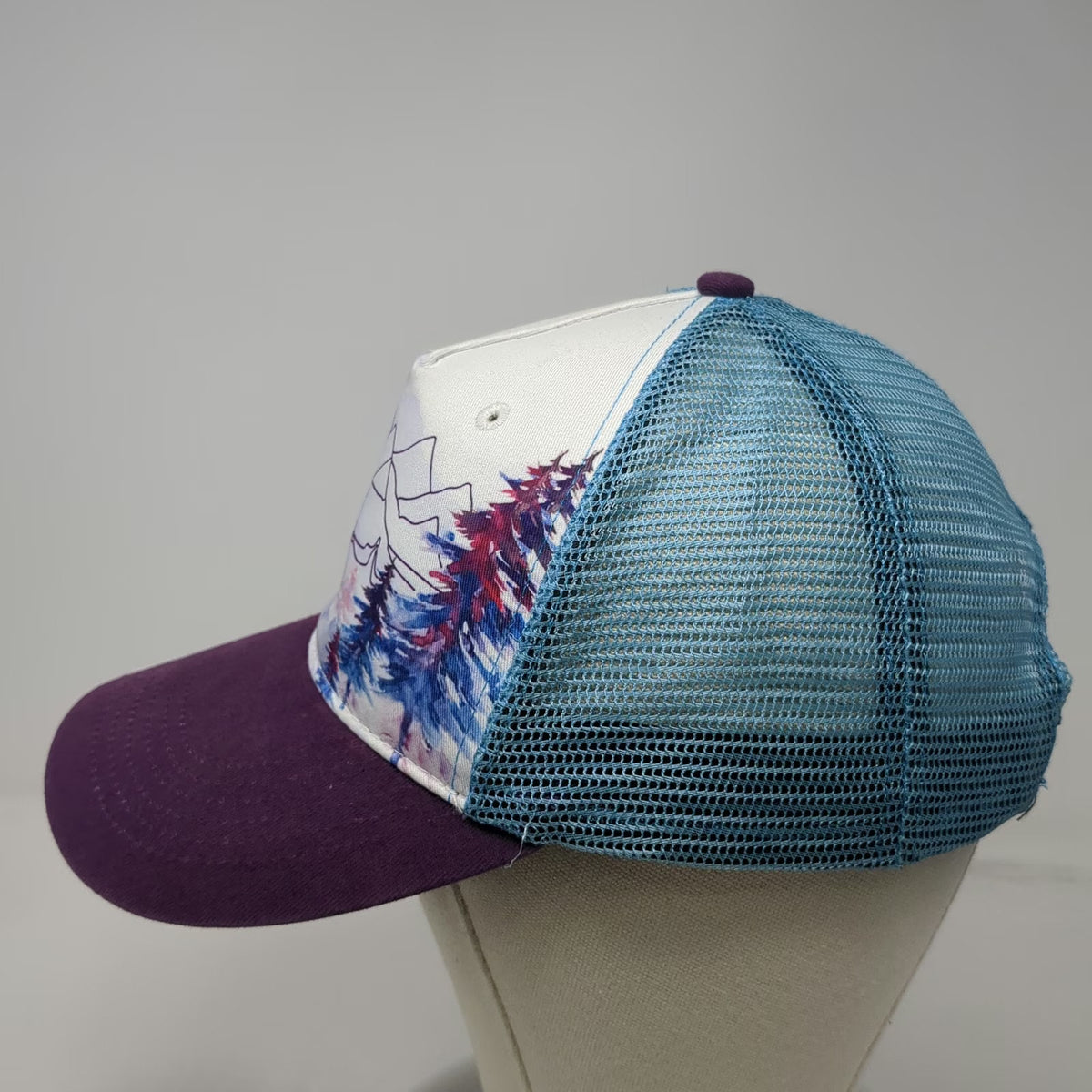 Cirque Trucker Hat Purple White Blue One Size Jackson Hole WY Mountains Graphic