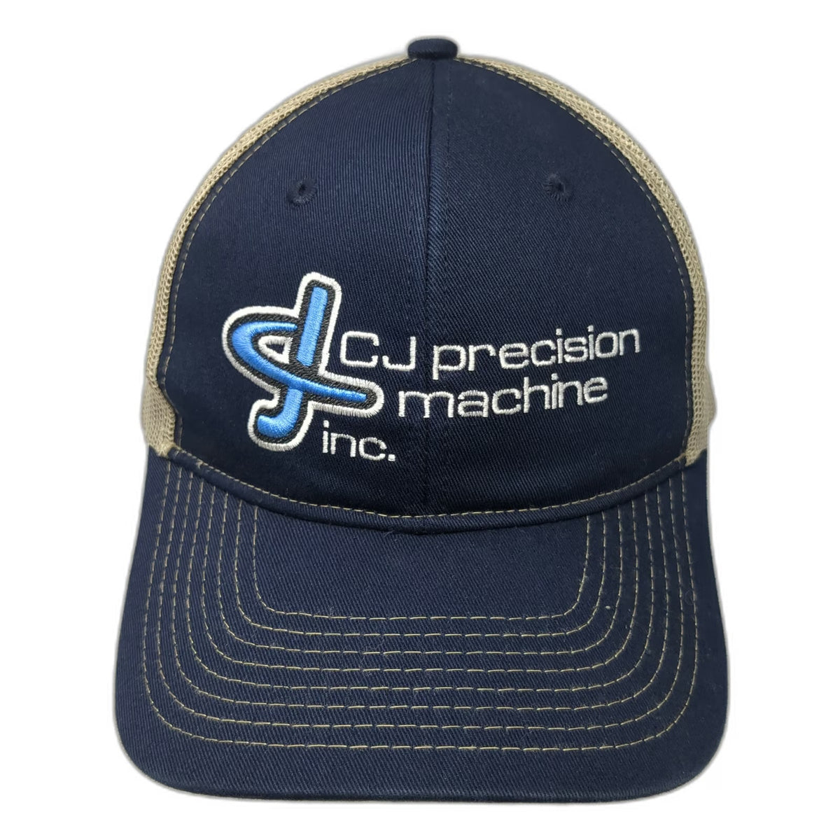 Port Authority Trucker Hat Blue Beige One Size CJ Precision Machine Inc Snapback