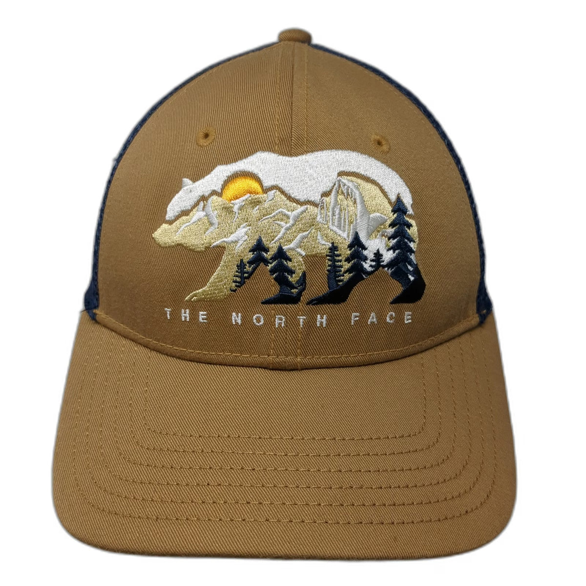 The North Face Trucker Hat Brown Blue One Size Bear Mountain Graphic Mesh Back
