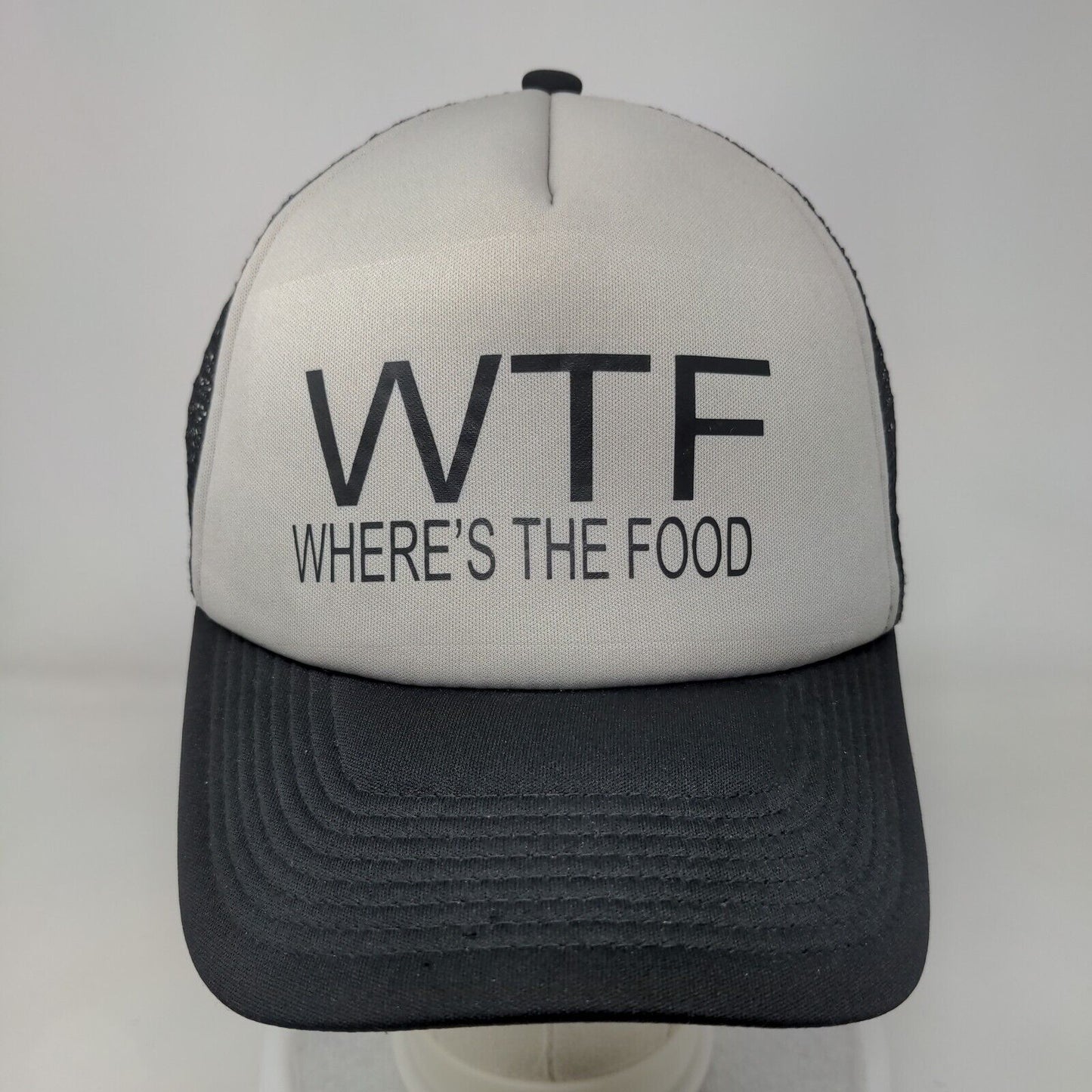 WTF Where's The Food Snapback Trucker Hat Black OSFM Adjustable Mesh Back Decky