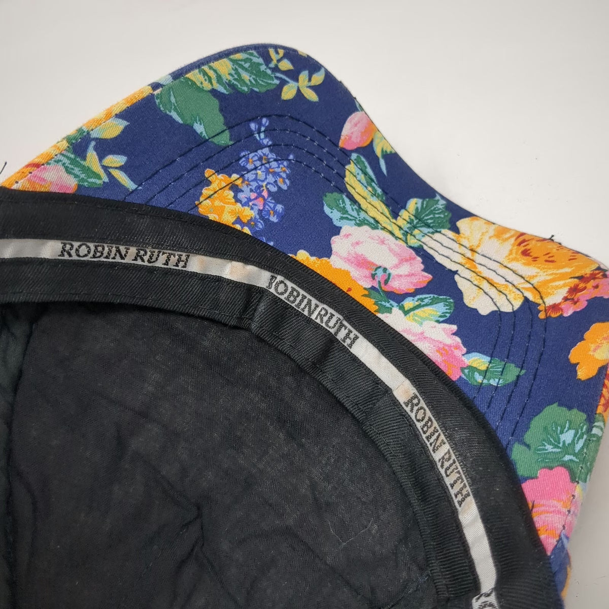 Robin Ruth 5 Panel Blue One Size Hat Alaska Floral Quilted Frayed Strapback