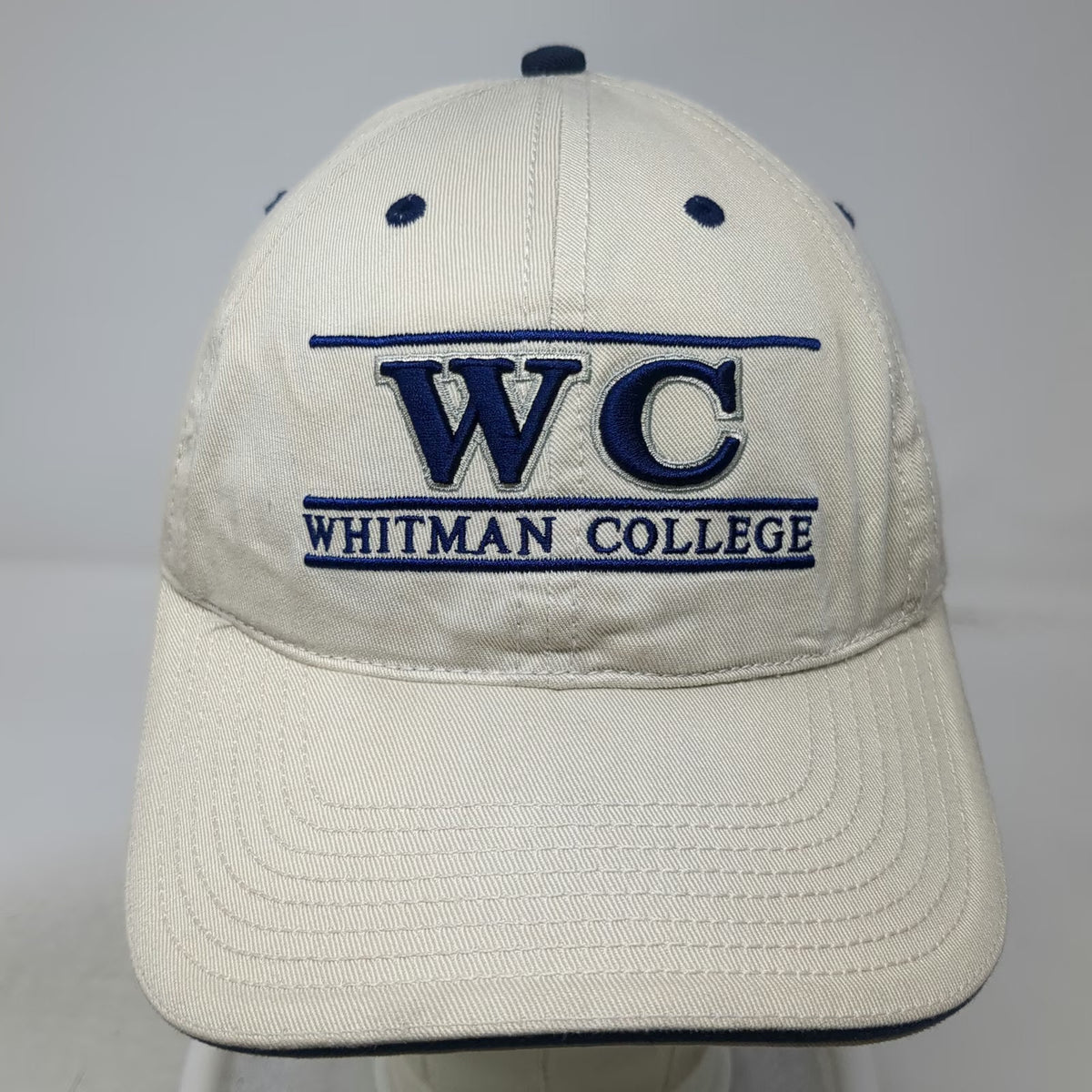 Whitman College NCAA The Game Cap Beige Blue One Size Slideback WC Logo Hat