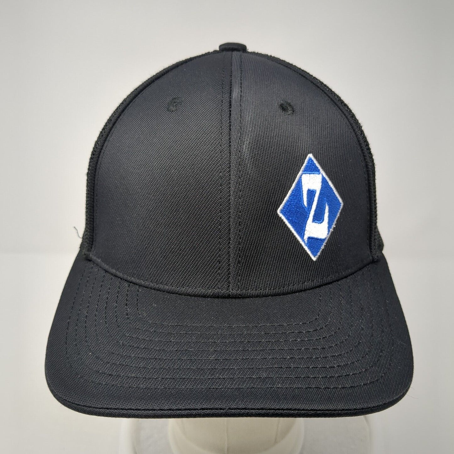 Pacific Headwear Fitted Mesh Back Trucker Hat Black 6 7/8-7 3/8 Logo