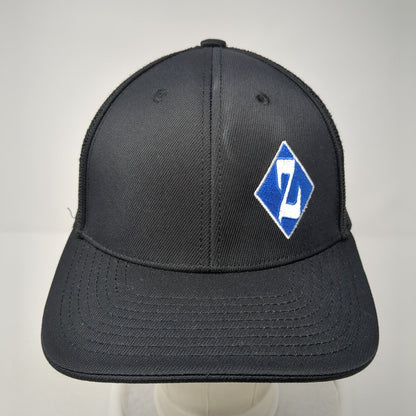 Pacific Headwear Fitted Mesh Back Trucker Hat Black 6 7/8-7 3/8 Logo