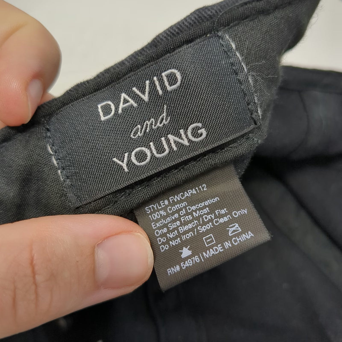 David and Young Baseball Cap Black One Size Squad Embroidery Slideback Hat