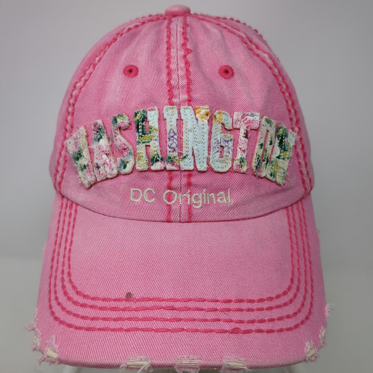 Robin Ruth Baseball Cap Pink One Size Washington DC Floral Distressed Hat