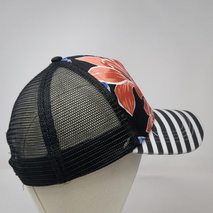 Roxy 5 Panel Black One Size Floral Striped Mesh Snapback Hat Tropical Surf Beach