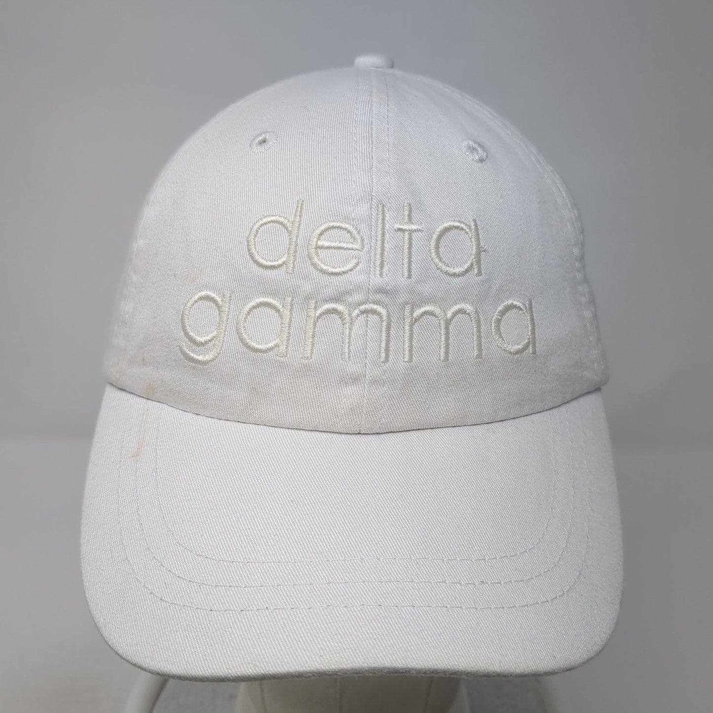Delta Gamma Slideback Hat White One Size Adjustable Leather Strap Adams