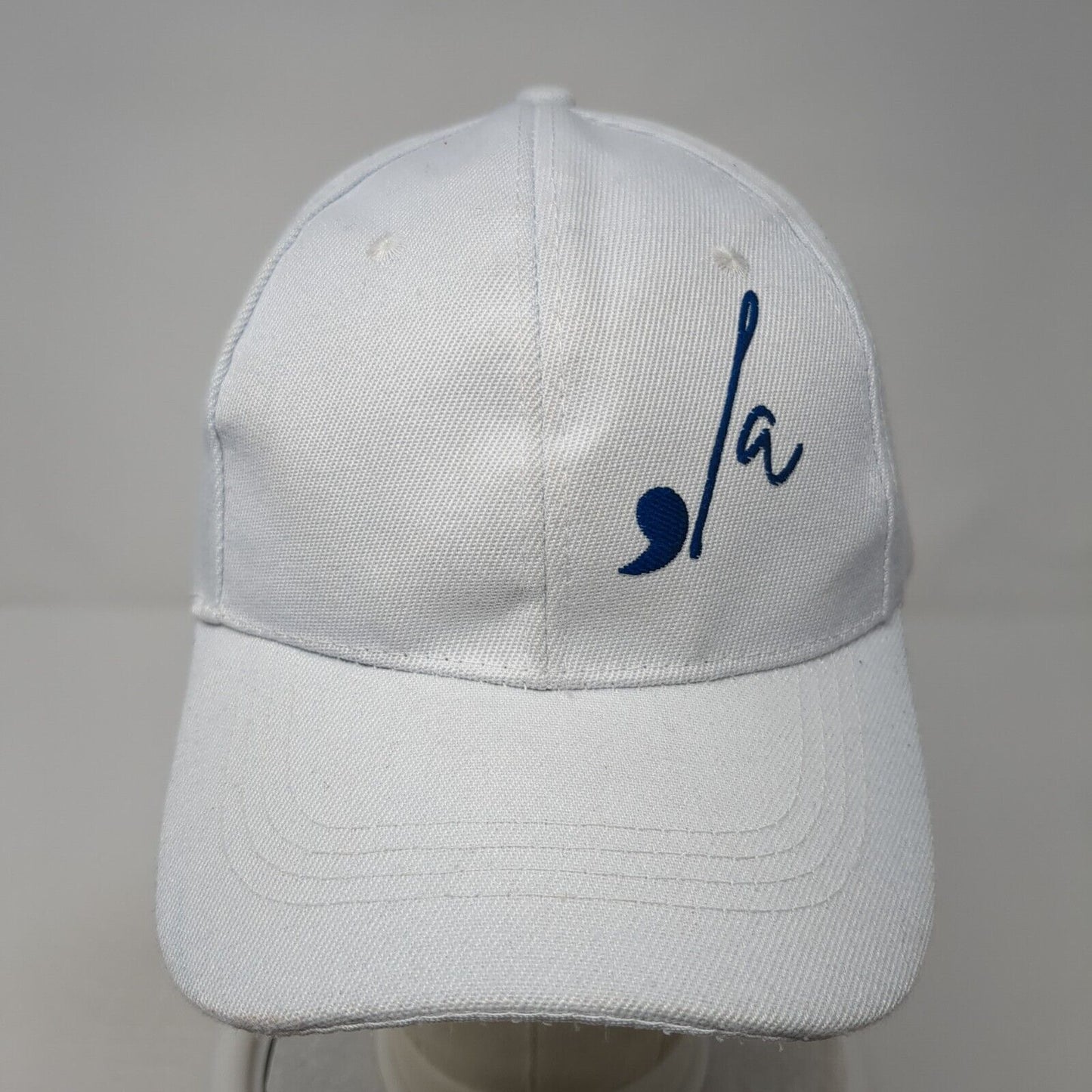 La Strapback Hat White One Size Adjustable Embroidered Solid 6 Panel