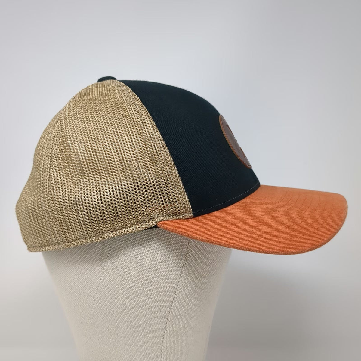 Black Clover Trucker Hat Black Orange One Size Leather Patch Live Lucky