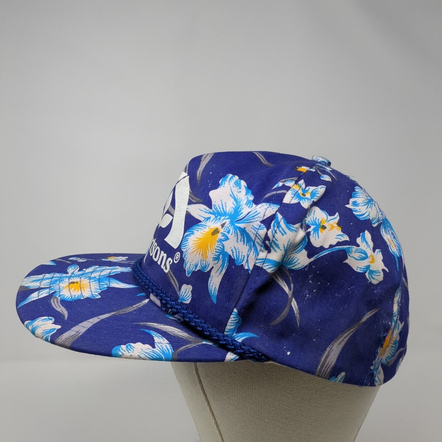 Albertsons Slideback Hat Blue One Size Adjustable Floral Print Rope Nissin Cap