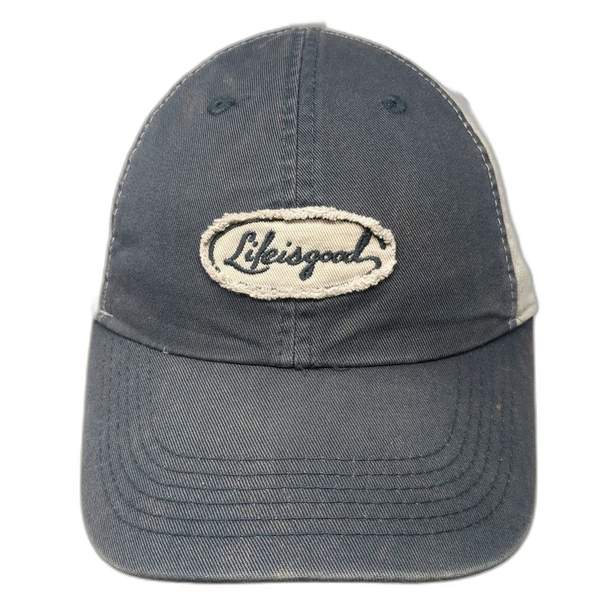 Life is good Blue Gray Baseball Cap One Size Distressed Patch Slideback Hat