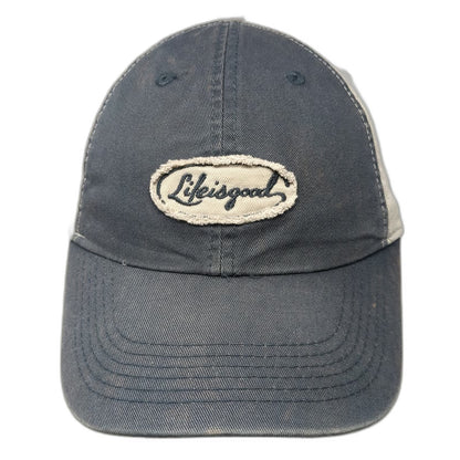 Life is good Blue Gray Baseball Cap One Size Distressed Patch Slideback Hat