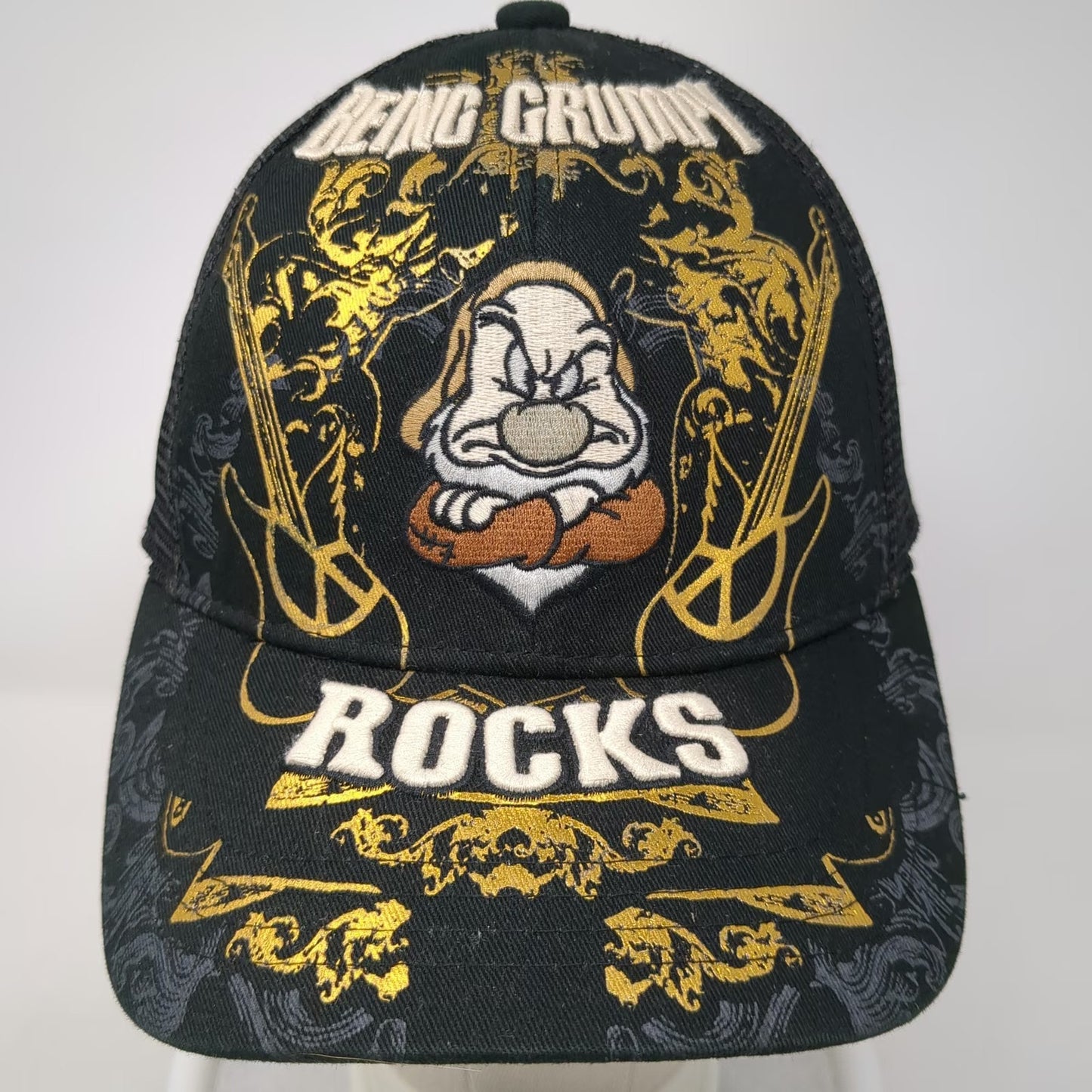 Disney Parks Trucker Hat Black One Size Being Grumpy Rocks Dwarf Mesh Snapback
