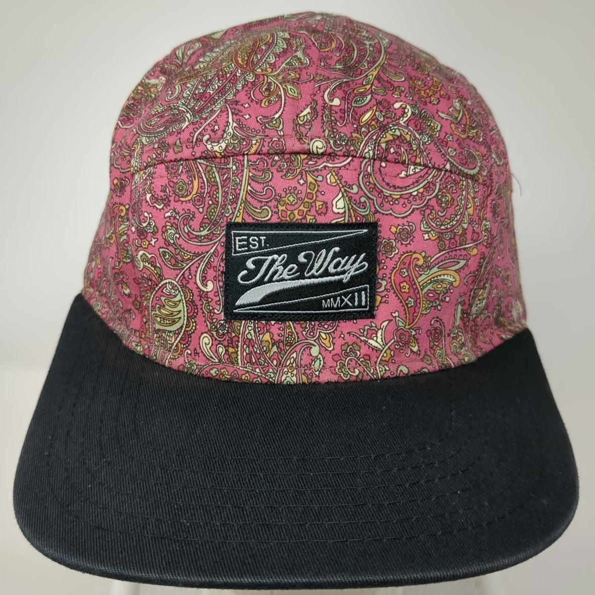 The Way 5 Panel Pink Paisley Hat One Size Strapback Flat Brim Patch Floral