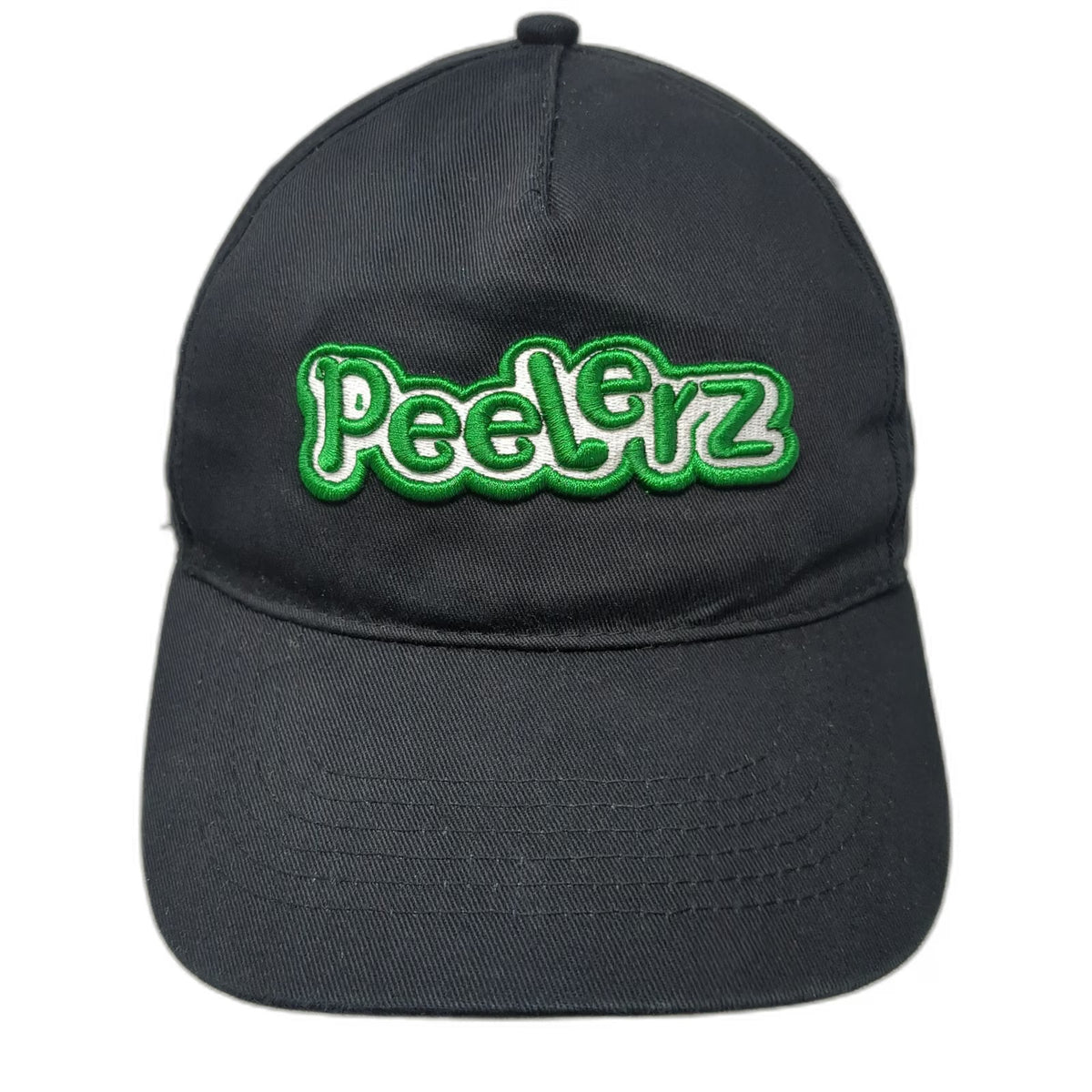 AMOS Peelerz 5 Panel Black Hat One Size Slideback Adjustable Embroidered Cotton