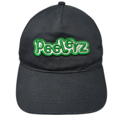 AMOS Peelerz 5 Panel Black Hat One Size Slideback Adjustable Embroidered Cotton