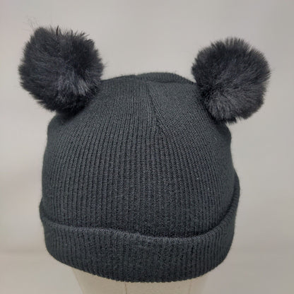 Moonlight Ride on The Wave 15 Beanie Hat Black One Size Knitted Pom Pom Fleece