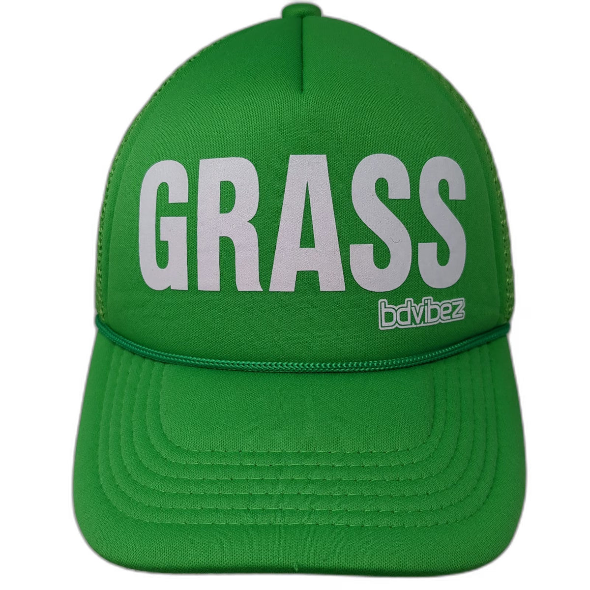 bdvibez Grass Green White One Size Trucker Hat Snapback Mesh 5 Panel Rope Foam