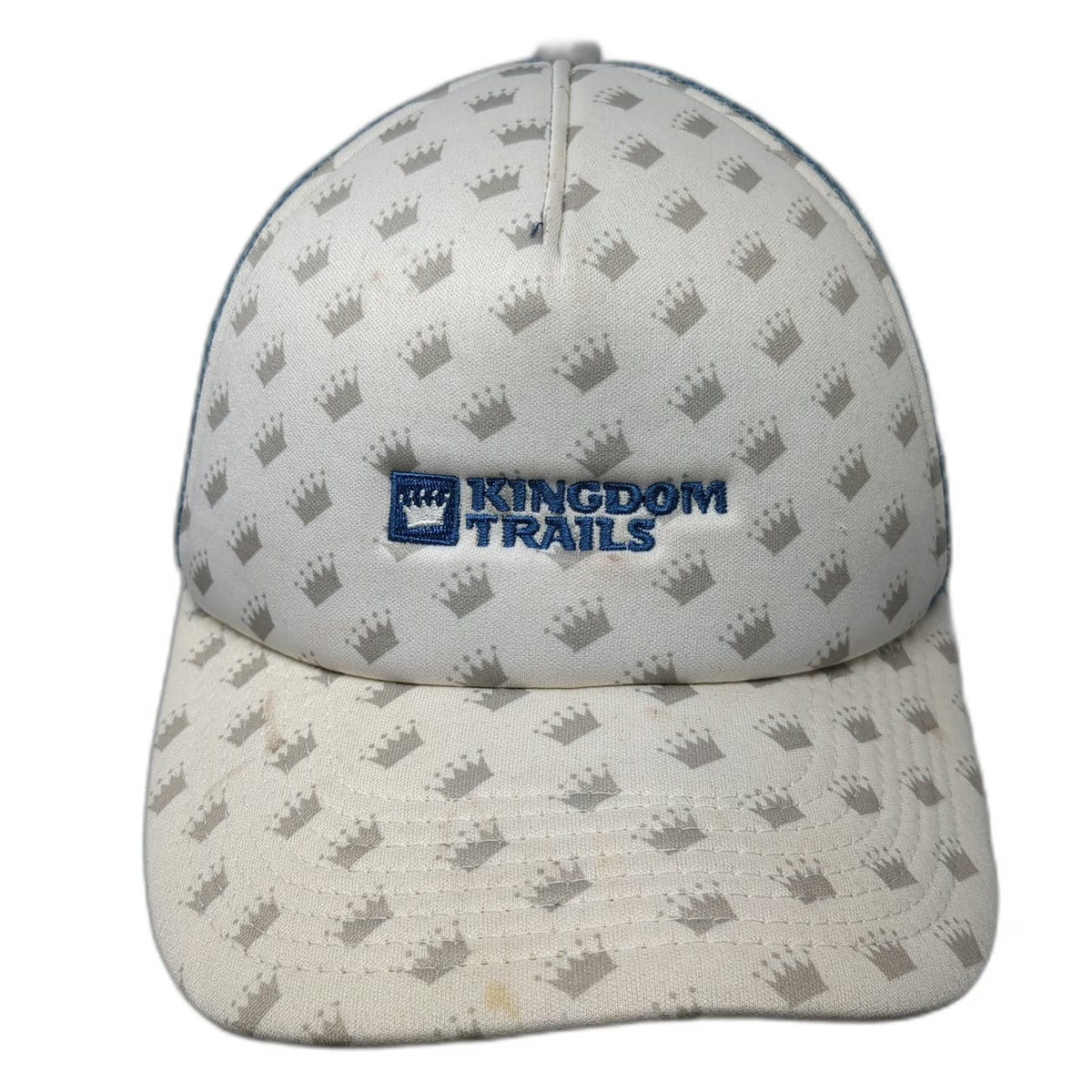 Kingdom Trails Trucker Hat White Blue One Size Crown Pattern Mesh Snapback