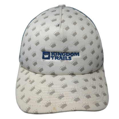 Kingdom Trails Trucker Hat White Blue One Size Crown Pattern Mesh Snapback