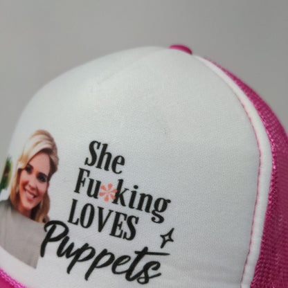 Otto Women's Snapback Mesh Back Hat Pink OSFM Graphic She Loves Puppets Funny