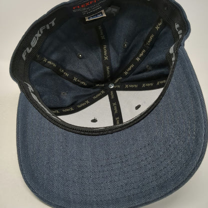 Hurley Baseball Cap Blue M Herringbone Flexfit Embroidered Logo Curved Brim Hat