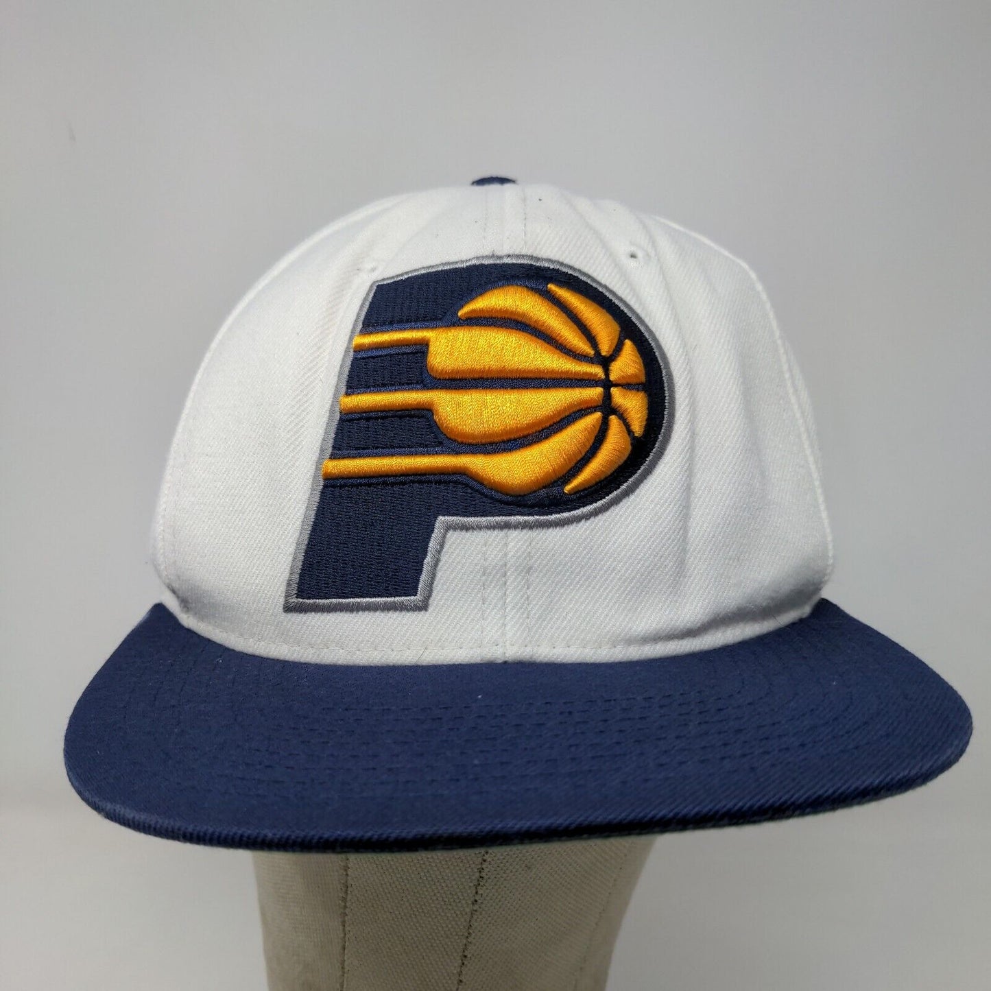 Mitchell & Ness Men's Snapback Hat White Blue Indiana Pacers Logo Wool Blend