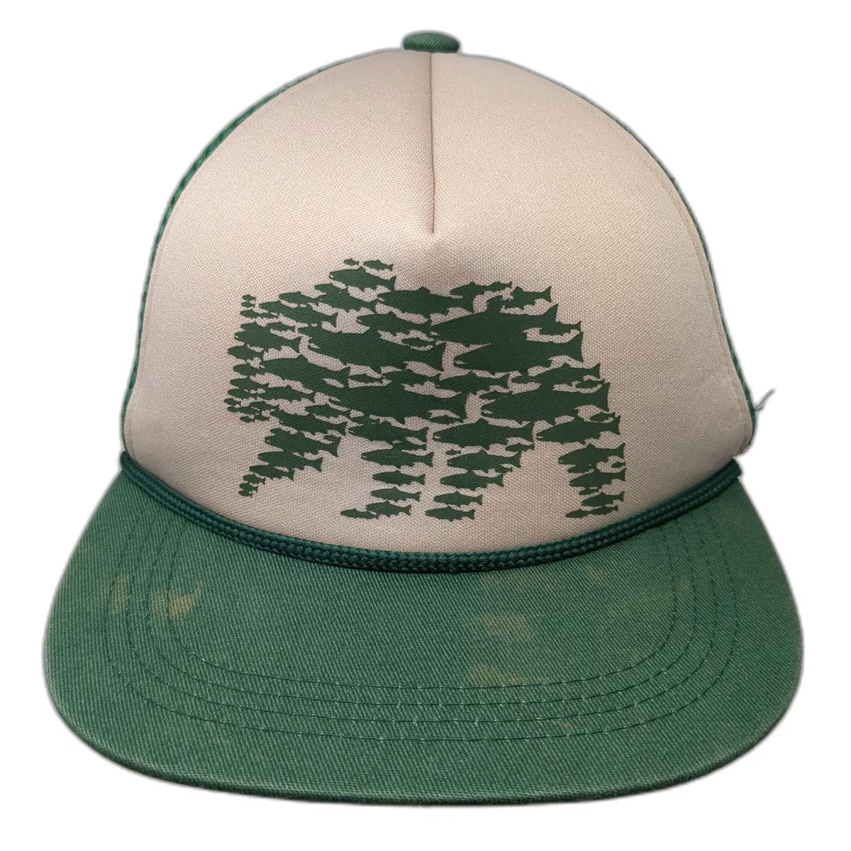 RepYourWater Trucker Hat Green One Size Bear Fish Graphic Mesh Rope Snapback