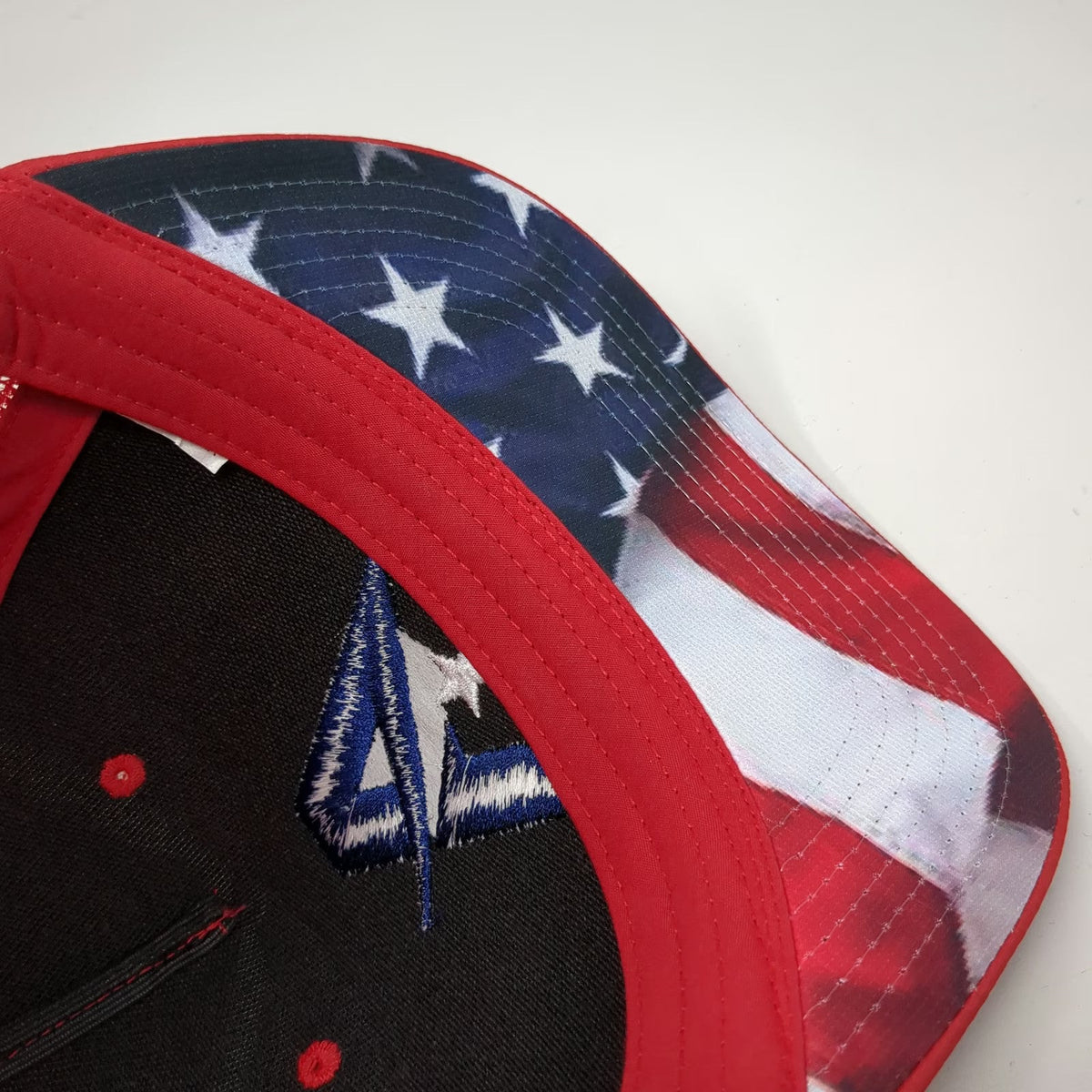 Cap America Trucker Hat Red One Size Demo Day 10th Anniversary USA Flag Brim