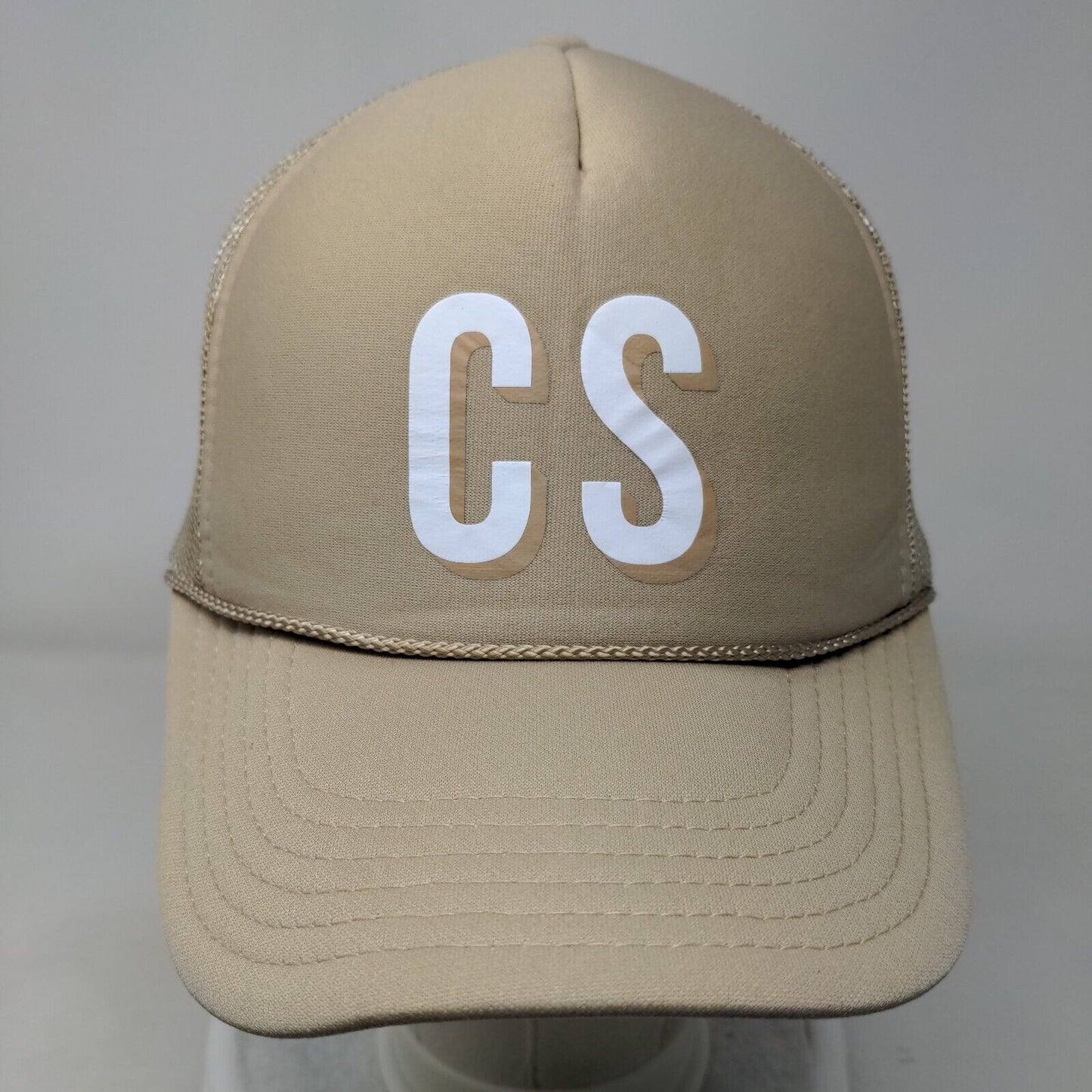 CS Initial Snapback Trucker Hat Tan OSFM Adjustable Mesh Back Rope Otto