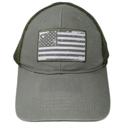 Highland Tactical Baseball Cap Green One Size Mesh Back American Flag Hat